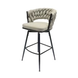 28" Bar Chair Linen Woven Bar Stool (Set of 2) Upholstered With Legs, 360 Swivel, Counter Arm Chairs With Back Footrest - Gray