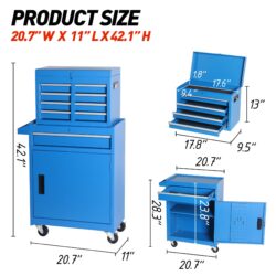 Tool Chest, 5 Drawer Rolling Tool Storage Cabinet With Detachable Top Tool Box, Liner, Universal Lockable Wheels - Blue