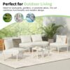 6 Piece Patio Sofa Furniture Set, Half Moon Outdoor Sectional Sofa With 2 High Low Coffee Tables, 4 Pillows & Cushions - Beige - Image 4