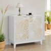 Vintage Carved Buffet Cabinet With Adjustable Shelves, Wooden Decorative Sideboard - White - Image 10