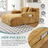 Chenille Interior Lazy Sofa Chaise Longue With Armrests And 3 Pillows - Yellow - Image 8