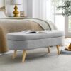 Ottoman Oval Storage Bench With Rubber Wood Legs Linen - Gray - Image 4