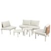 6 Piece Patio Sofa Furniture Set, Half Moon Outdoor Sectional Sofa With 2 High Low Coffee Tables, 4 Pillows & Cushions - Beige - Image 9