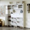 Multifunctional Tipping Bucket Shoe Cabinet With Storage Shelf & 6 Flip Drawers, Large Hall Tree With Tempered Glass Doors, Foyer Cabinet With 4 Hooks For Hallway - White - Image 2