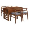 5 Piece Extendable Wood Square Dining Table Set With 2 Drop Leaves, Compact Storage Shelf Kitchen Table Set With Upholstered Chairs For 4 - Brown - Image 9