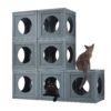 Outdoor Cat House With Shelves And Weather Protection, Removable Wood Boxes - Gray - Image 11