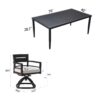 7 Piece Outdoor Patio Furniture, Modern Dining Set, 6 Swivel Chairs Rockers Sunbrella Fabric And Rectangle Dining Table With Umbrella Hole - Ember Black - Image 3