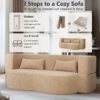 2 In 1 Convertible Sofa Bed, Full Size Folding Loveseat Couch With Soft Teddy Fabric, Floor Sofa Mattress With 2 Pillows, Space Saving Futon For Small Living Room, Dorm - Apricot - Image 10