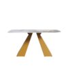 63" Modern Artificial Stone Pandora White Curved Metal Leg Dining Table, 6 People - Antique White / Gold - Image 5