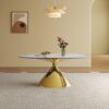 Modern Luxury Marble Dining Table Set Oval Kitchen Table With Stainless Steel Base - Gold / White Print - Image 2