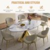Modern Luxury Marble Dining Table Set Oval Kitchen Table With Stainless Steel Base - Gold / White Print - Image 8