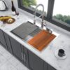 30" Drop In Kitchen Sink With Workstation Features, 16 Gauge Stainless Steel - Black / Gray - Image 2