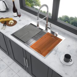 30" Drop In Kitchen Sink With Workstation Features, 16 Gauge Stainless Steel - Black / Gray