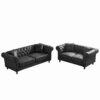 Chesterfield 3 And 2 Seater Sofa Set, High Tech Fabric, Roll Armrest, Upholstered Mid Century Modern Couch - Black - Image 6
