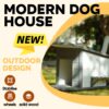 Modern Design Outdoor Dog House With Food Bowl And Wheels Pine - Gray / White - Image 8
