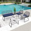 Elegant Wicker Patio Furniture Set With Glass Table And Removable Cushion For Easy Cleaning - Blue - Image 4