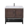 Modern Freestanding 36" Bathroom Vanity With Ceramic Sink, Hot And Cold Faucet, 2 Door Cabinet & Open Iron Shelf - Walnut - Image 7