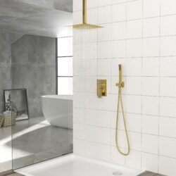 Dual Shower Head System With Ceiling Mount And Rough In Valve - Gold