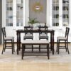6 Piece Counter Height Dining Table Set With Shelf, 4 Chairs And Bench - Espresso - Image 3