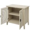 Hollow Carved 2 Door Accent Cabinet Sideboard Buffet Storage Cabinet With Adjustable Shelf For Entryway Living Room Bedroom - Natural - Image 14