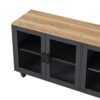 Farmhouse TV Stand With Solid Wood Gourd Shaped Legs For TVs Up To 70", Entertainment Center With Bookshelves & Tempered Glass Doors, Media Console With Adjustable Shelves, Living Room - Black / Natural - Image 16