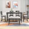 Elegant 6 Piece Counter Height Dining Table Set With Shelf, 4 Chairs And Bench - Gray - Image 4