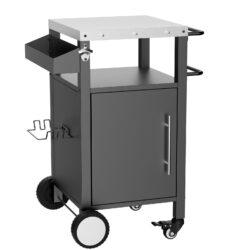 Outdoor Grill Cart With Storage, Rolling Bar Cart With Hooks And Spice Rack Stainless Steel - Black / Silver