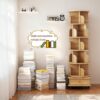 6 Tier Rotating Bookshelf With Wheels And Drawer, 360° Spinning Design, Space Saving Storage, For Home - Wood - Image 6