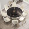 Modern Artificial Stone Round Plywood Base Dining Table, Can Accommodate 8 People Artificial Stone Turntable (Not Including Chairs) - Black / Beige - Image 2