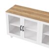 Farmhouse TV Stand With Solid Wood Gourd Shaped Legs For TVs Up To 70", Entertainment Center With Bookshelves & Tempered Glass Doors, Media Console With Adjustable Shelves, Living Room - White / Natural - Image 15