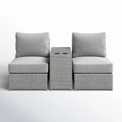 2 Person Wicker Conversation Set With Cushions, Weather Resistant - Gray Mix