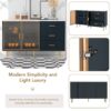 Modern Sideboard Buffet Cabinet Marble Sticker Tabletop And Amber-Yellow Tempered Glass Doors With Gold Metal Legs & Handles - Navy Blue - Image 4