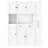 Freestanding Buffet With Hutch, Large Kitchen Pantry Storage Cabinet Cupboard With Pull Out Side Cabinet, Door Shelves And Drawer - White - Image 10