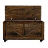 Rustic Wooden Storage Chest With Wheels And Safety Hinge, 300 Lb Capacity - Rustic Brown - Image 3