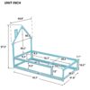 Twin Size Wood Bed With House-Shaped Headboard Floor Bed With Fences - Light Blue - Image 6