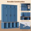 Farmhouse Hall Tree With 4 Hidden Hanging Hooks, Versatile Seating Bench With 8 Doors, Entryway Shoe Cabinet With Open Compartments For Living Room - Blue - Image 7
