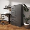 Sleek Metal Storage Vertical Filing Cabinet With Lock, 4 Drawer And 1 Door Steel File Locker For Home Office - Gunmetal Black - Image 5