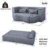 2 In 1 Convertible Sofa Bed, Full Size Folding Loveseat Couch With Soft Teddy Fabric, Floor Sofa Mattress With 2 Pillows, Space Saving Futon For Small Living Room, Dorm - Gray - Image 3