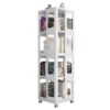 4 Tier All Steel Rotating Bookshelf With 360° Wheels, Large Size Sturdy & Spacious Book Rack, New Style Bookshelf - White - Image 3