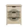 Hollow Carved 3 Drawer Cabinet Dresser Storage Chest With Metal Handles For Living Room Bedroom - Natural - Image 12
