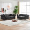 Chesterfield Sofa, High Tech Fabric Roll Armrest - Black - Image 6