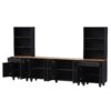 Farmhouse TV Stand With Solid Wood Gourd Shaped Legs For TVs Up To 70", Entertainment Center With Bookshelves & Tempered Glass Doors, Media Console With Adjustable Shelves, Living Room - Black / Natural - Image 13