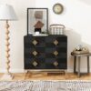 3 Drawer Storage Cabinet, 3 Drawer Modern Dresser, Chest Of Drawers With Decorative Embossed Pattern Door For Entryway, Living Room, Bed Room - Black - Image 24