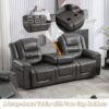 3 Seater Home Theater Recliner Manual Recliner Chair With Two Built-In Cup Holders For Living Room - Gray - Image 6