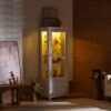 Modern Upholstered Glass Display Cabinet With Adjustable LED Light - White - Image 2