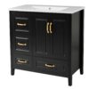 Bathroom Vanity With Sink, Soft Closing Doors & Drawers, Metal Handles - Black - Image 11