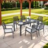 7 Pieces Outdoor Patio Dining Set, Rectangular Table And 6 Stationary Dining Chairs, Cast, Rust Free, Sunbrella Cushions, Weather Resistant - Ember Black - Image 2