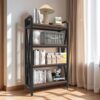 Bakers Rack Storage Shelves 4 Level Mental And Wooden Kitchen Shelves, Kitchen Organizers And Storage, For Garage, Pantry, Bathroom, Closet - Black / Black Brown - Image 2