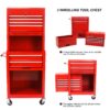 6 Drawer Lockable Tool Cabinet On Wheels Steel Rolling Tool Chest With Detachable Toolbox, 2 In 1 Garage Workshop Storage Organizer With 4 Universal Casters - Red - Image 8