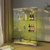 Modern Display Cabinet With LED Lights, Tempered Glass 2 Door Storage Case With 3 Shelves For Living Room - Transparent - Image 4
